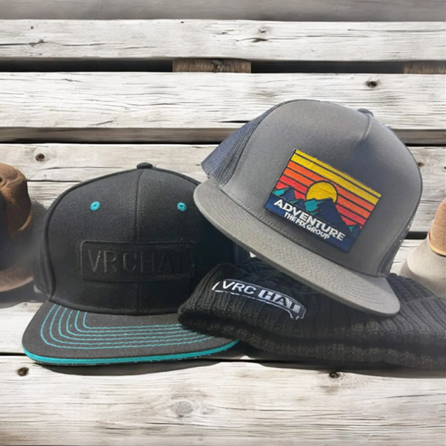 Beautiful photo of headwear Branded merch displayed on a table